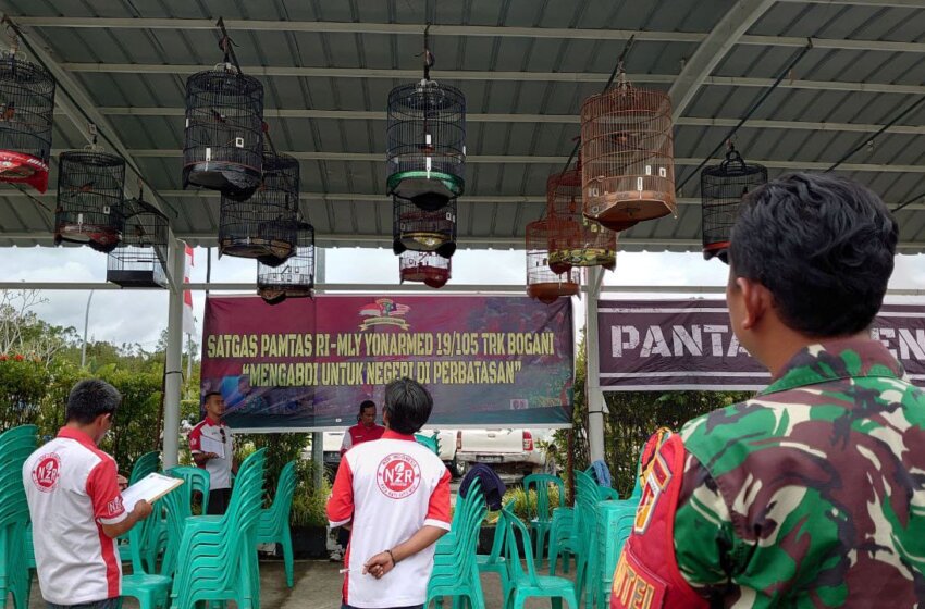 Memeriahkan HUT TNI Ke-77, Satgas Pamtas Yonarmed 19/105 Trk Bogani Menyelenggarakan Lomba Burung berkicau Di Perbatasan